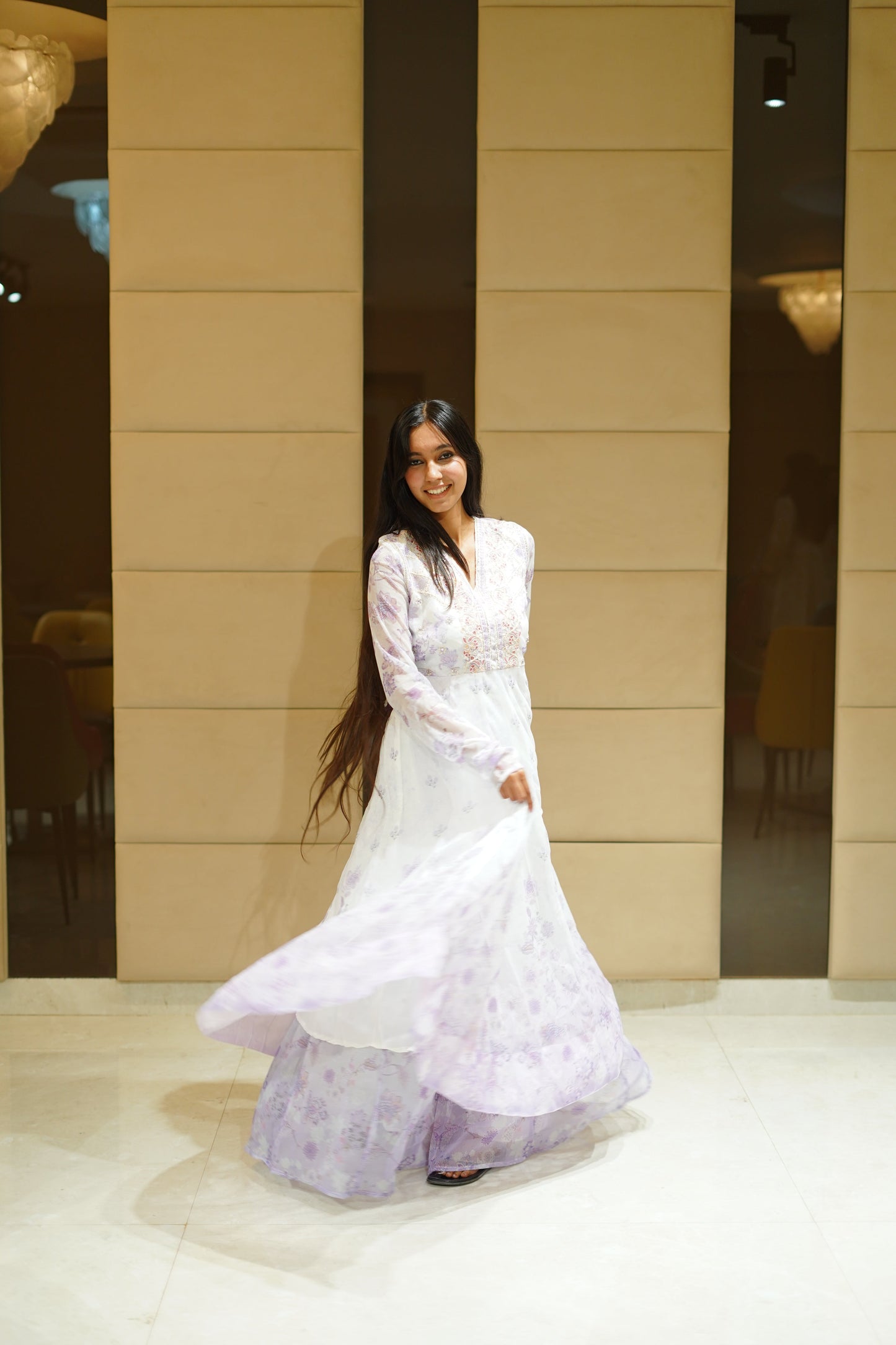 Lavender shimmer anarkali suit set