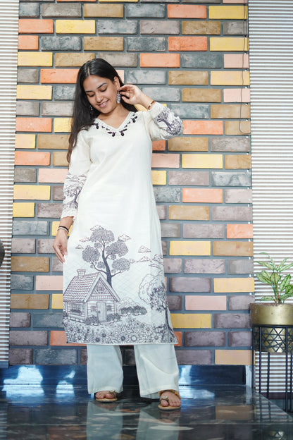 Camellia off white cotton suit set