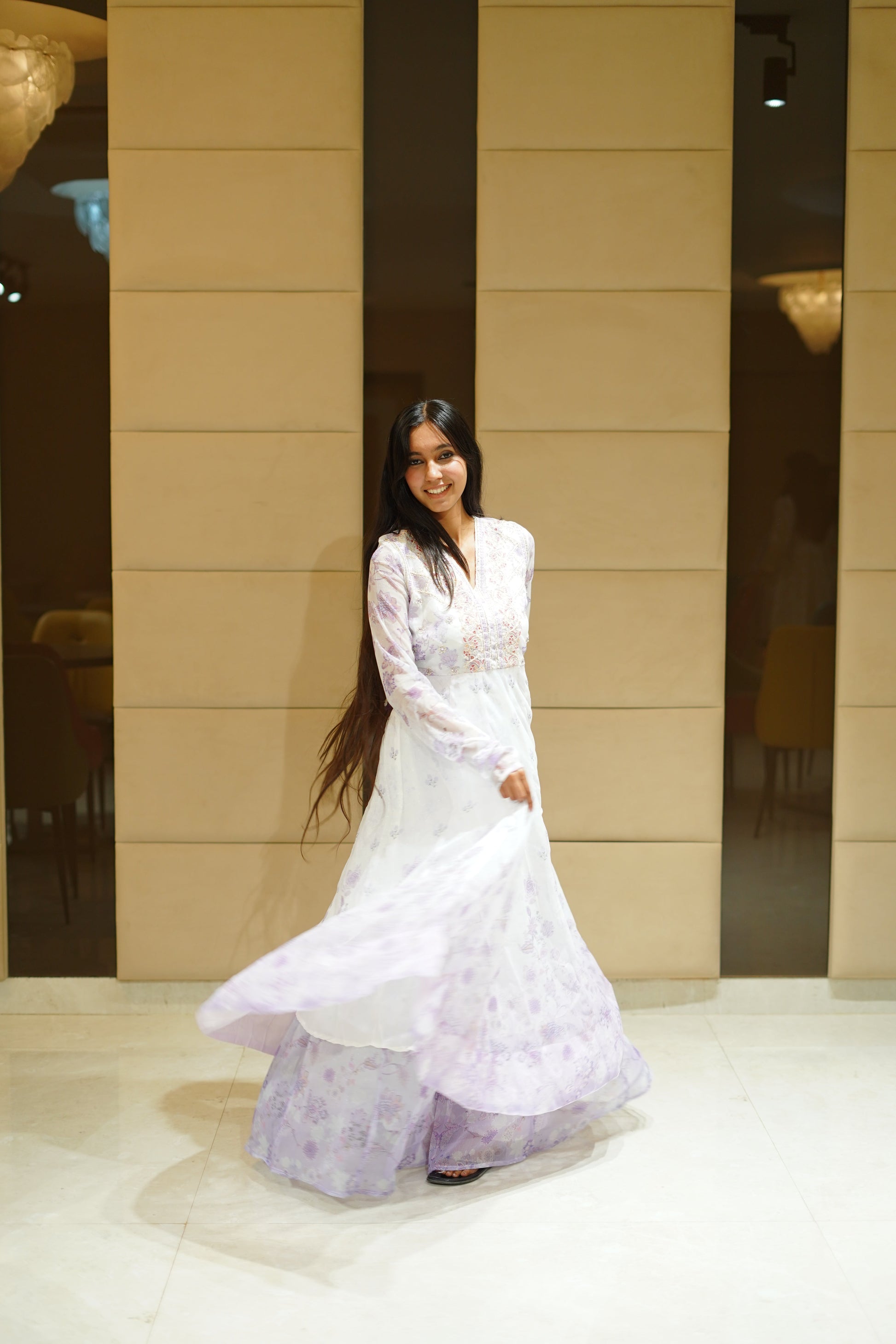 Lavender shimmer anarkali suit set